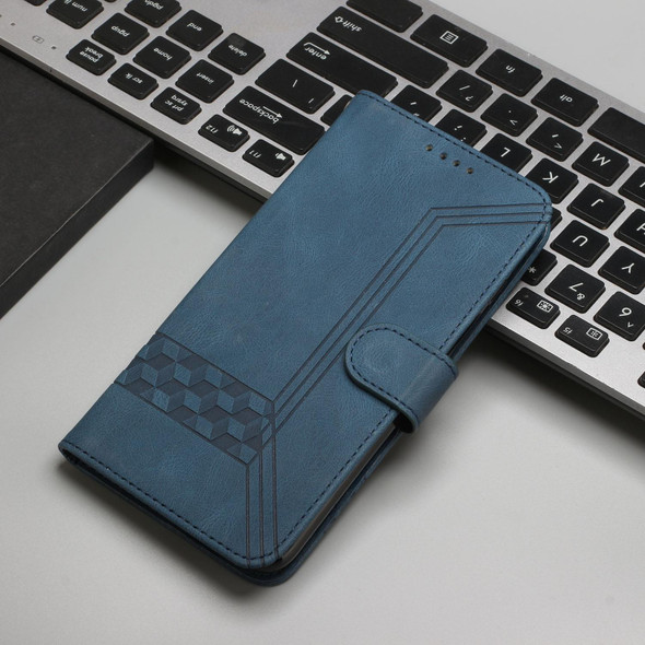 For Sharp Aquos sense4 4G/5G/Sense4 Lite Cubic Skin Feel Flip Leather Phone Case(Blue)