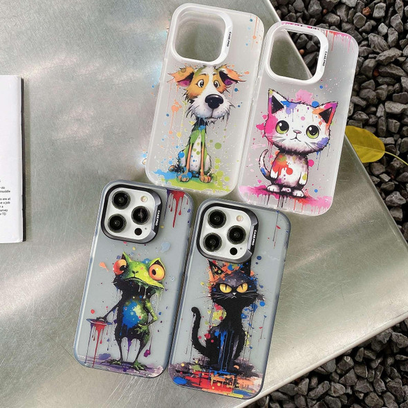 For iPhone 12 Painted Color Ink Animals TPU Phone Case(Black Cat)
