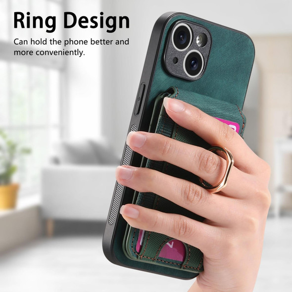 For iPhone 14 Pro Max Retro Splitable Magnetic Stand Card Bag Leather Phone Case(Green)