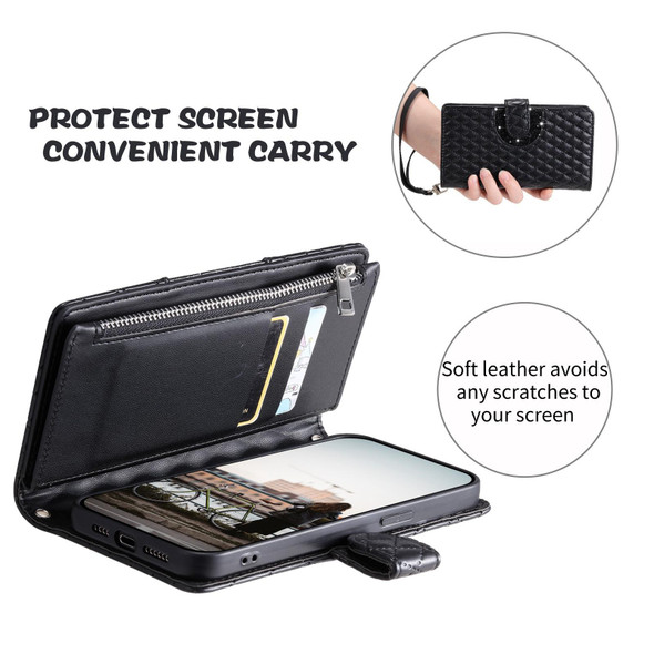 For Samsung Galaxy S23+ 5G Glitter Lattice Zipper Wallet Leather Phone Case(Black)