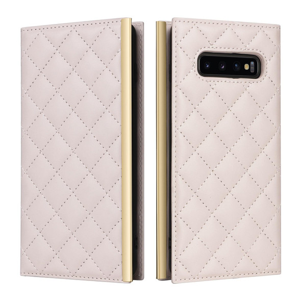 For Samsung Galaxy S10+ Crossbody Rhombic Sucker Leather Phone Case(White)