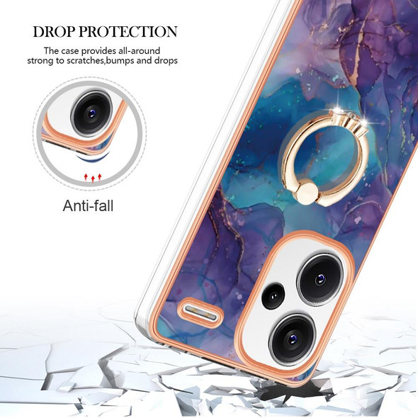 For Xiaomi Redmi Note 13 Pro+ 5G Electroplating Marble Dual-side IMD Phone Case with Ring(Purple 016)