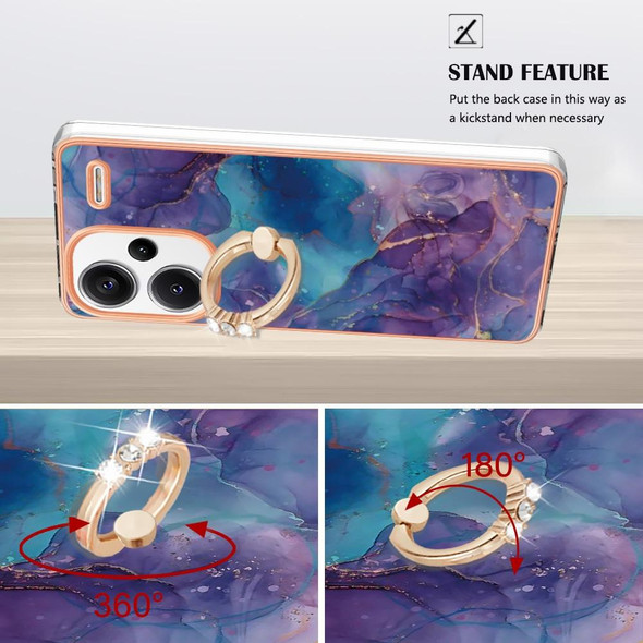 For Xiaomi Redmi Note 13 Pro+ 5G Electroplating Marble Dual-side IMD Phone Case with Ring(Purple 016)