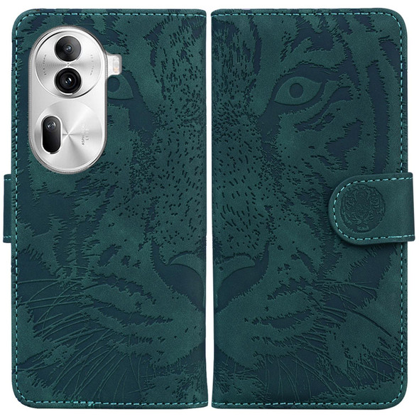 For OPPO Reno11 Pro 5G Global Tiger Embossing Pattern Flip Leather Phone Case(Green)
