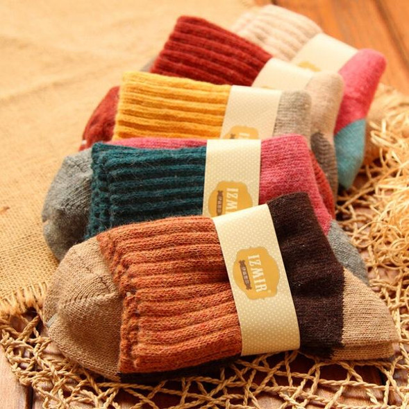 5 Pairs Women Winter Vintage Rabbit Wool Socks Thicken Warm Female Fashion Patchwork Retro thermal Cotton Socks, Size:Free Size(color mixing)