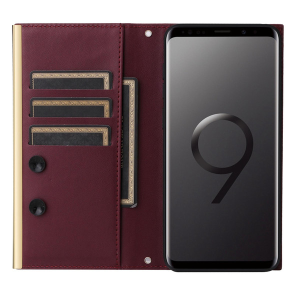 For Samsung Galaxy S9 Crossbody Rhombic Sucker Leather Phone Case(Claret)
