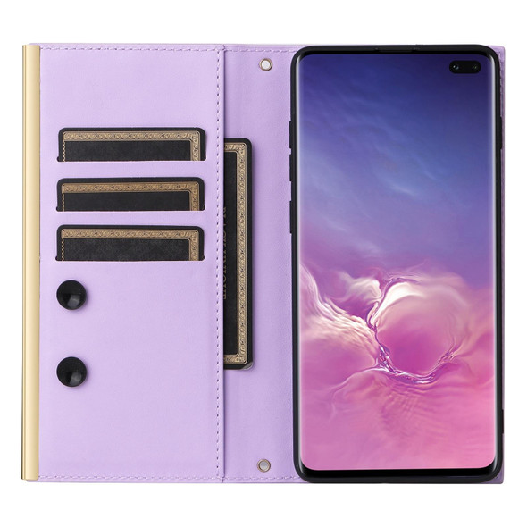 For Samsung Galaxy S10+ Crossbody Rhombic Sucker Leather Phone Case(Purple)