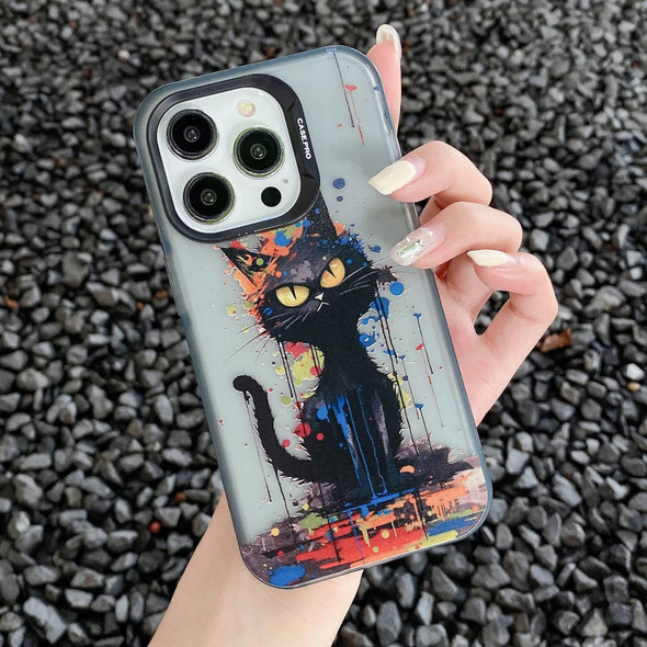 For iPhone 13 Pro Max Painted Color Ink Animals TPU Phone Case(Black Cat)