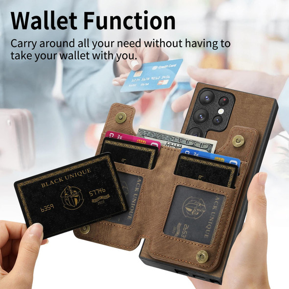 For Samsung Galaxy S22 Ultra 5G Retro Leather Zipper Wallet Back Phone Case(Brown)