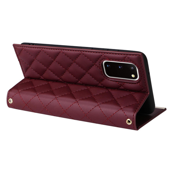 For Samsung Galaxy S20+ Crossbody Rhombic Sucker Leather Phone Case(Claret)