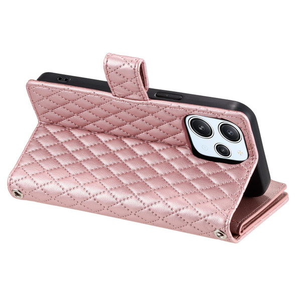 For Xiaomi Redmi 12 4G/5G Glitter Lattice Zipper Wallet Leather Phone Case(Rose Gold)