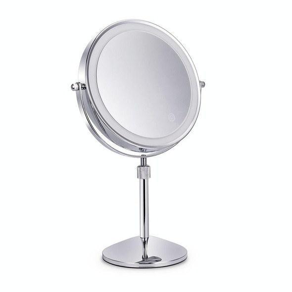 Desktop Double-SidedRound LED Luminous Makeup Mirror Liftable Magnifying Mirror, Specification:Plane + 7 Times Magnification(8-inch Rechargeable)