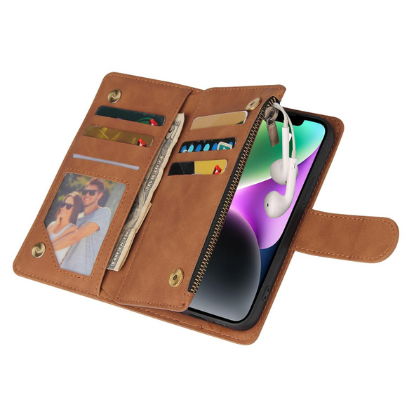 For iPhone 15 Multifunctional Multi-Card Wallet Phone Leather Case(Brown)