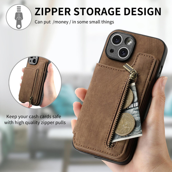 For iPhone 7 / 8/ SE 2022 Retro Leather Zipper Wallet Back Phone Case(Brown)