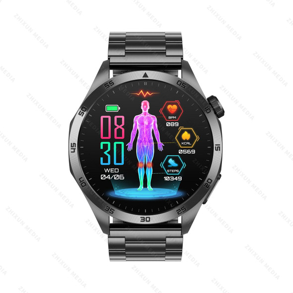 ET485 1.43 inch Color Screen Smart Watch Steel Strap, Support Bluetooth Call / ECG(Black)