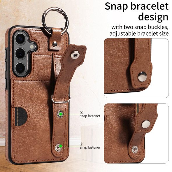 For Samsung Galaxy S24+ 5G Calf Texture Wrist Card Slot Ring Phone Case(Brown)