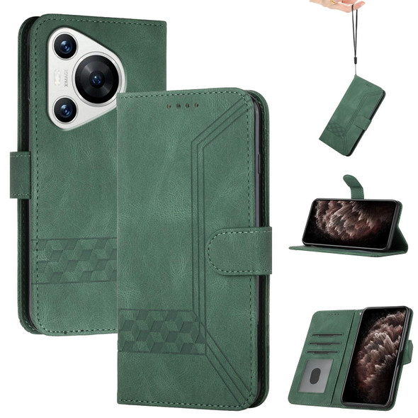 For Huawei Pura 70 Pro/70 Pro+ Cubic Skin Feel Flip Leather Phone Case(Green)