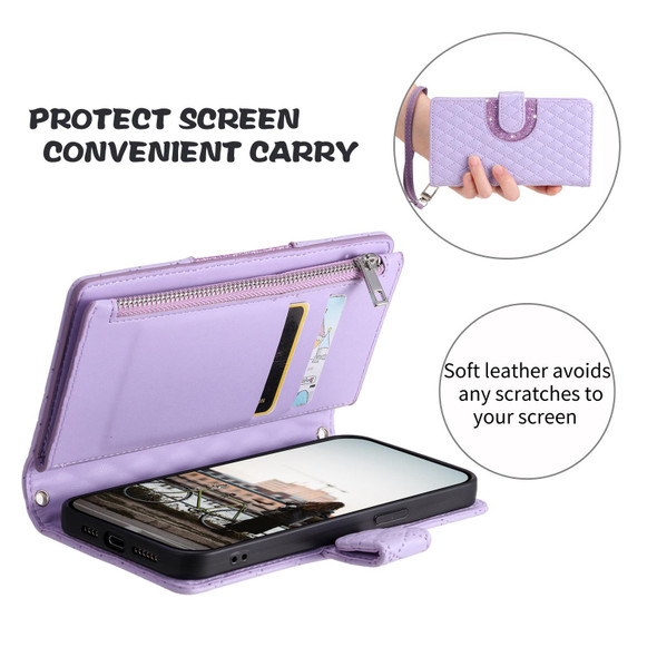 For Samsung Galaxy S23 5G Glitter Lattice Zipper Wallet Leather Phone Case(Purple)