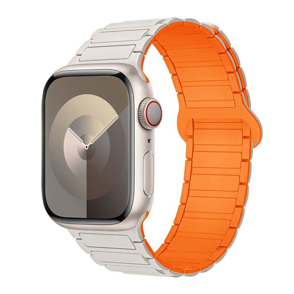 For Apple Watch Series 3 42mm I-Shaped Magnetic Silicone Watch Band(White Orange)