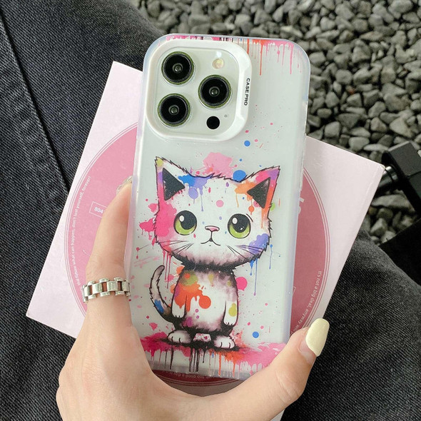 For iPhone 14 Pro Max Painted Color Ink Animals TPU Phone Case(Graffiti Cat)