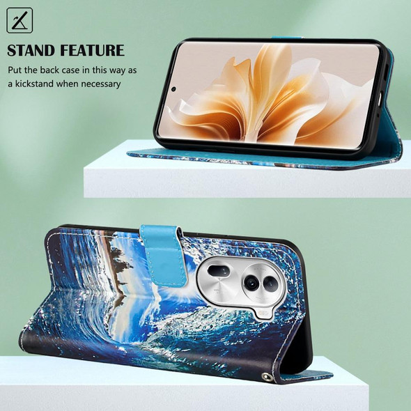 For OPPO Reno11 Pro 5G Global Colored Drawing Pattern Plain Weave Leather Phone Case(Waves And Sun)