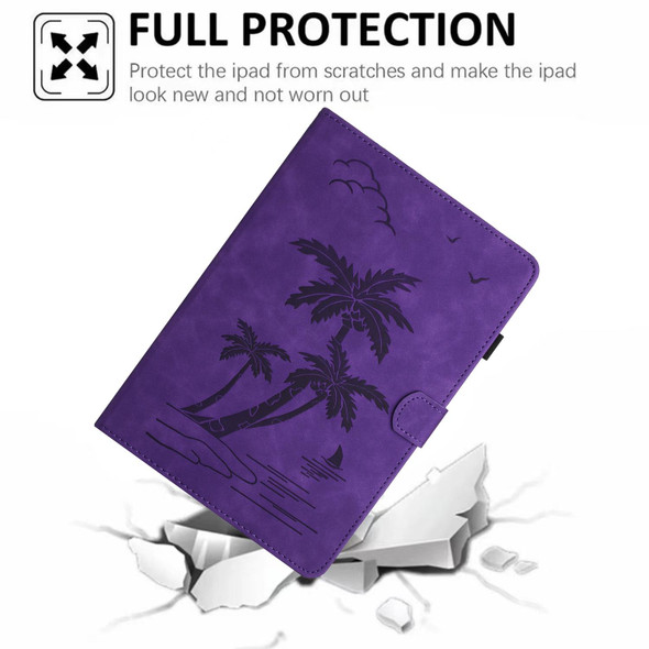 For iPad mini 6 Coconut Tree Embossed Smart Leather Tablet Case(Purple)