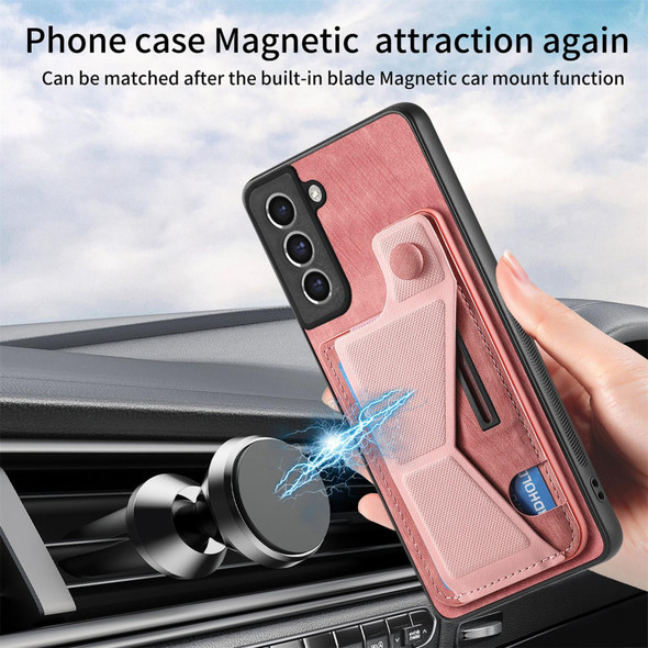 For Samsung Galaxy S21 FE 5G II K-shaped Slide Holder Card Slot Phone Case(Pink)