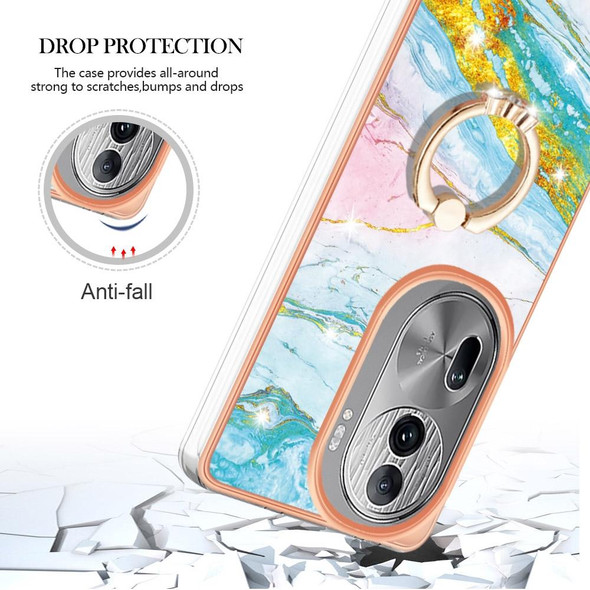 For OPPO Reno11 Pro 5G Global Electroplating Marble IMD TPU Phone Case with Ring Holder(Green 004)