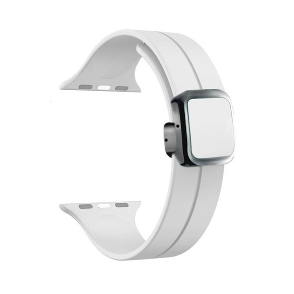 For Apple Watch Series 4 44mm Magnetic Square Buckle Silicone Watch Band(White)