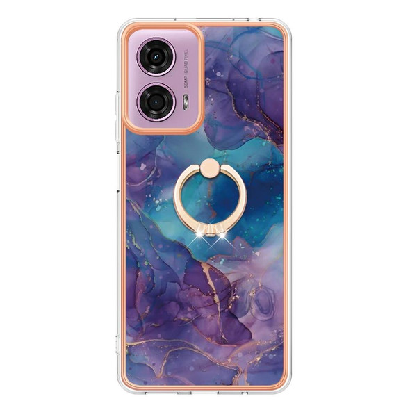 For Motorola Moto G04 4G / G24 4G Electroplating Marble Dual-side IMD Phone Case with Ring(Purple 016)