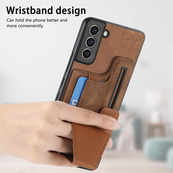 For Samsung Galaxy S21 FE 5G II K-shaped Slide Holder Card Slot Phone Case(Brown)