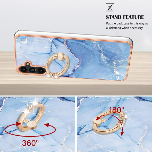 For Samsung Galaxy A35 Electroplating Marble Dual-side IMD Phone Case with Ring(Blue 018)