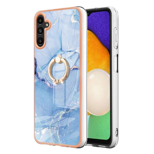 For Samsung Galaxy A35 Electroplating Marble Dual-side IMD Phone Case with Ring(Blue 018)