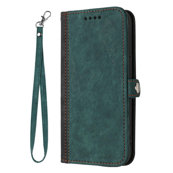 For Realme 12+ 5G Global Side Buckle Double Fold Hand Strap Leather Phone Case(Dark Green)