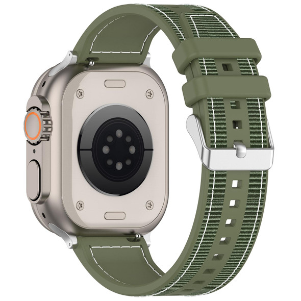 For Apple Watch Series 8 45mm Ordinary Buckle Hybrid Nylon Braid Silicone Watch Band(Green)