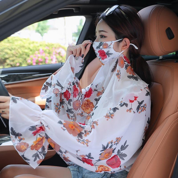 Ladies Summer Sun Shawl Riding Long Sleeve Cape Veil All-In-One Sun Protective Clothing, Style: White Rose