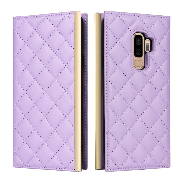 For Samsung Galaxy S9+ Crossbody Rhombic Sucker Leather Phone Case(Purple)