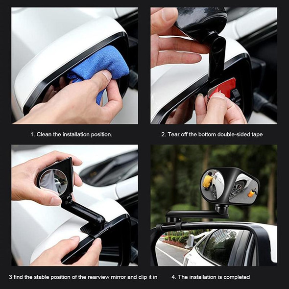 Car Auxiliary Mirror Multi-Function Wide-Angle Rear View Reversing Mirror(Black Left)