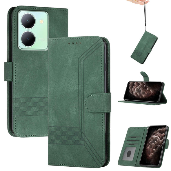 For vivo Y27 5G/Y36 4G Global Cubic Skin Feel Flip Leather Phone Case(Green)