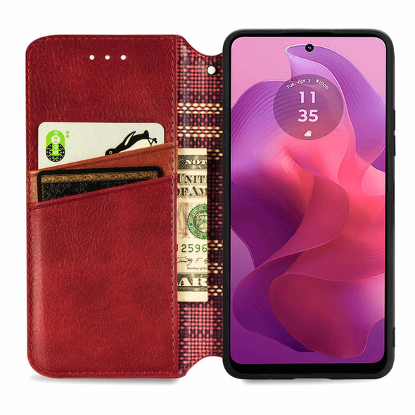 For Motorola  Moto G24 Cubic Grid Pressed Magnetic Leather Phone Case(Red)