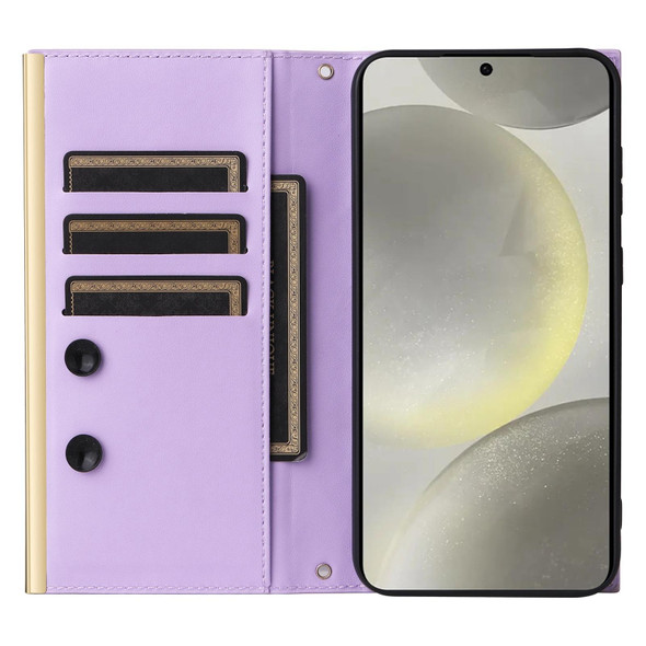 For Samsung Galaxy S24 5G Crossbody Rhombic Sucker Leather Phone Case(Purple)