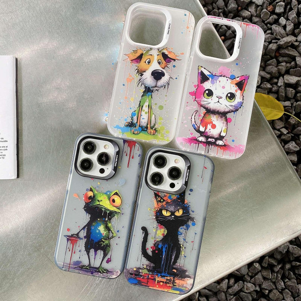 For iPhone 15 Pro Max Painted Color Ink Animals TPU Phone Case(Black Cat)