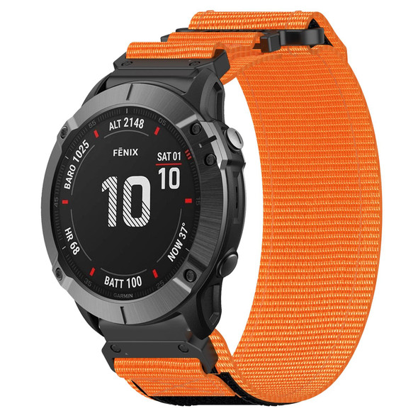 For Garmin Fenix 6X 26mm Nylon Hook And Loop Fastener Watch Band(Orange)