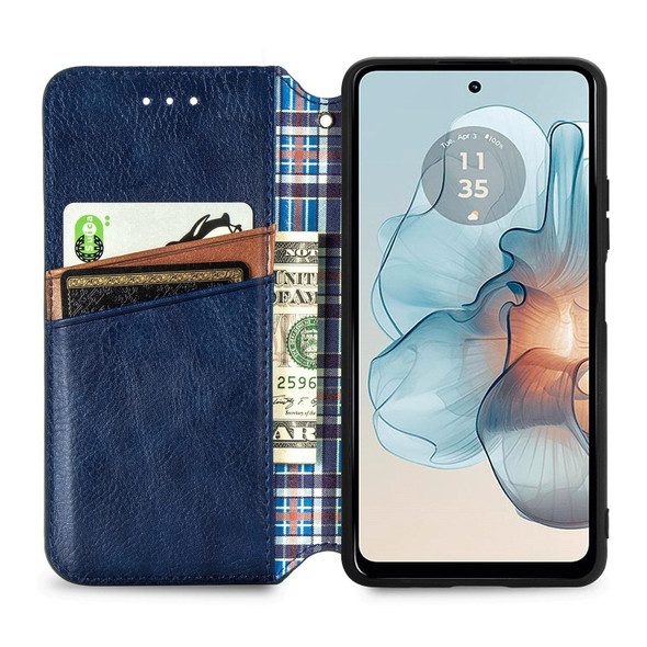 For Motorola Moto G24 Power Cubic Grid Pressed Magnetic Leather Phone Case(Blue)