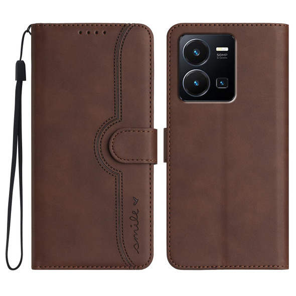 For vivo Y22 4G Global/Y77 5G Global Heart Pattern Skin Feel Leather Phone Case(Brown)