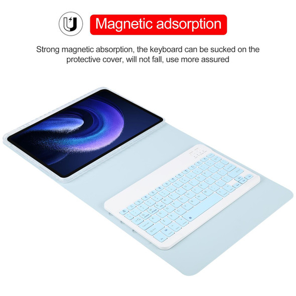 For Xiaomi Pad 6 Square Button Bluetooth Keyboard Rotatable Holder Leather Case(Sky Blue)