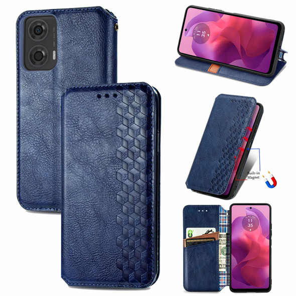 For Motorola  Moto G24 Cubic Grid Pressed Magnetic Leather Phone Case(Blue)