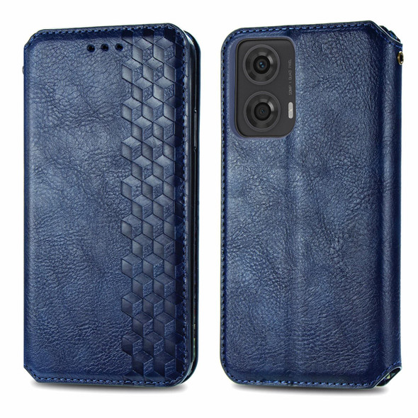 For Motorola  Moto G24 Cubic Grid Pressed Magnetic Leather Phone Case(Blue)