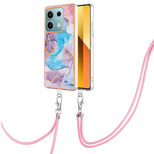 For Xiaomi Redmi Note 13 5G Global Electroplating IMD TPU Phone Case with Lanyard(Blue Marble)