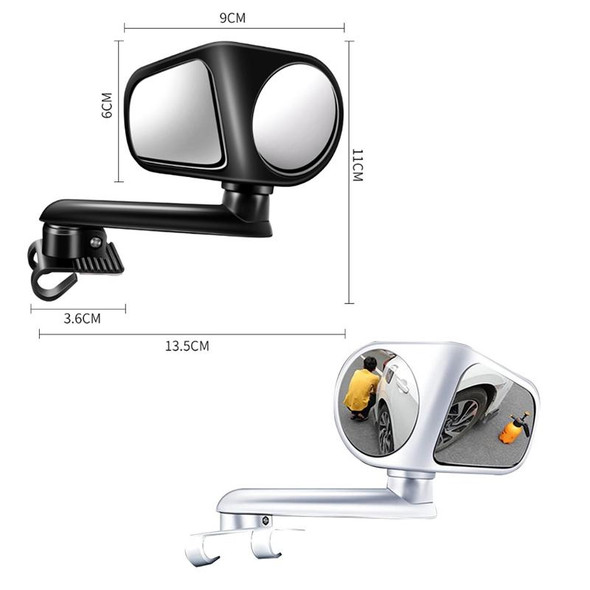 Car Auxiliary Mirror Multi-Function Wide-Angle Rear View Reversing Mirror(White Right)